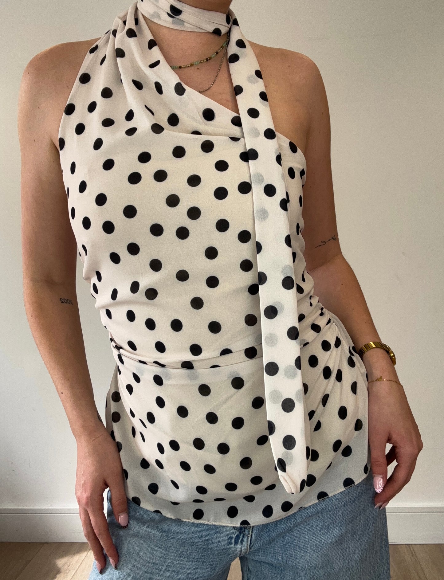 Scarf detail polka dot top