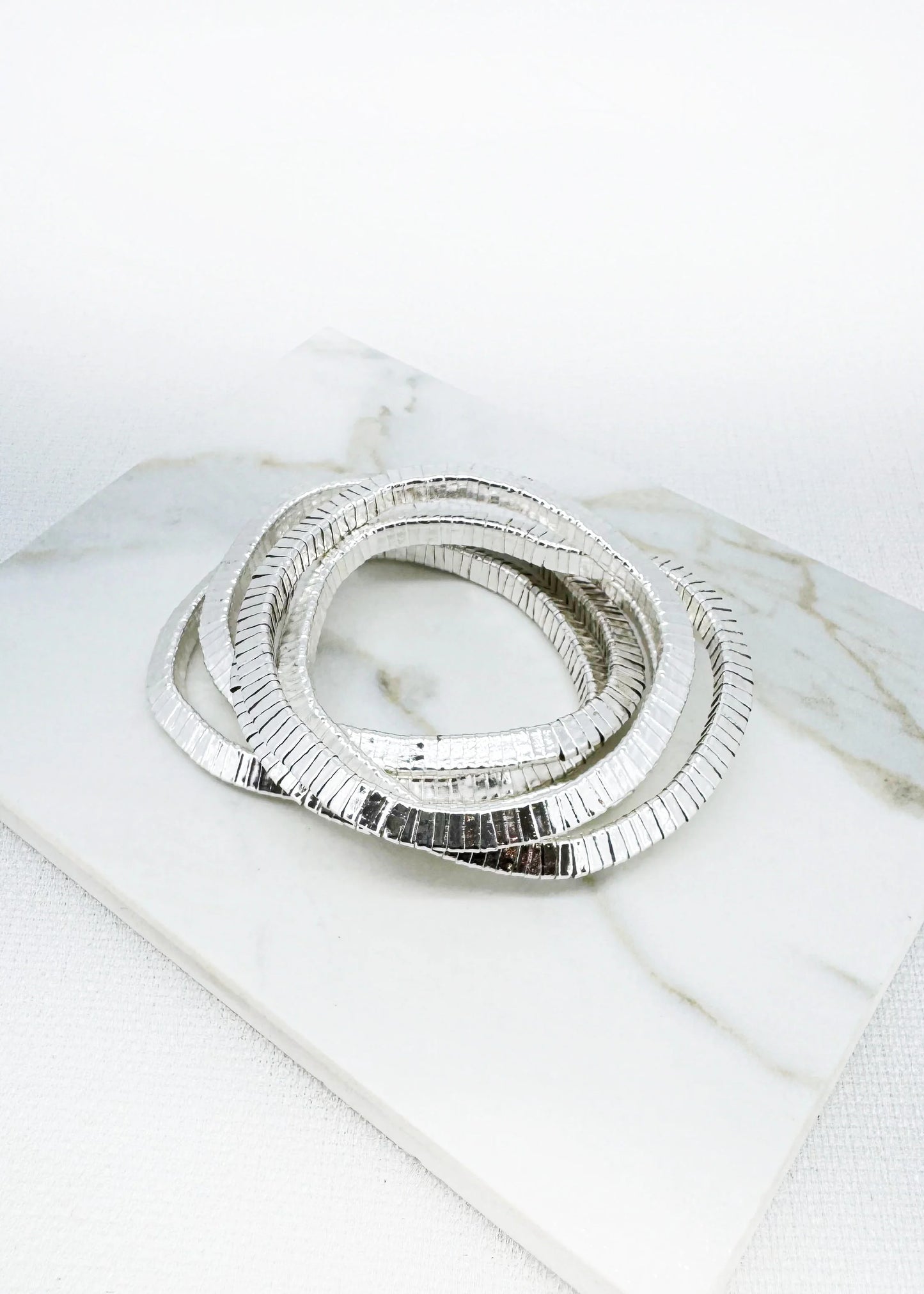 Silver 5 layered snake design stretch bracelet