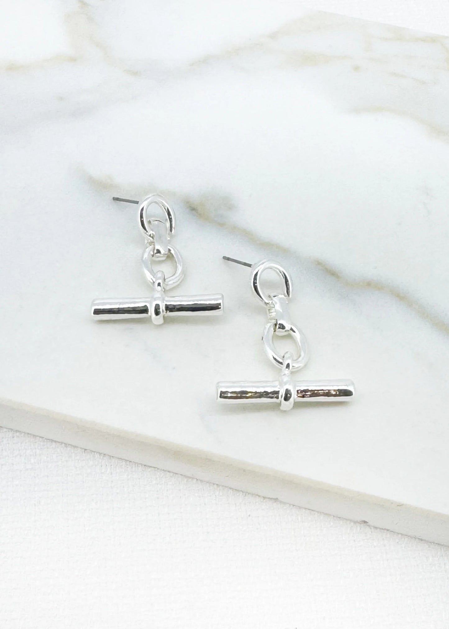 Silver T-bar dropper earring