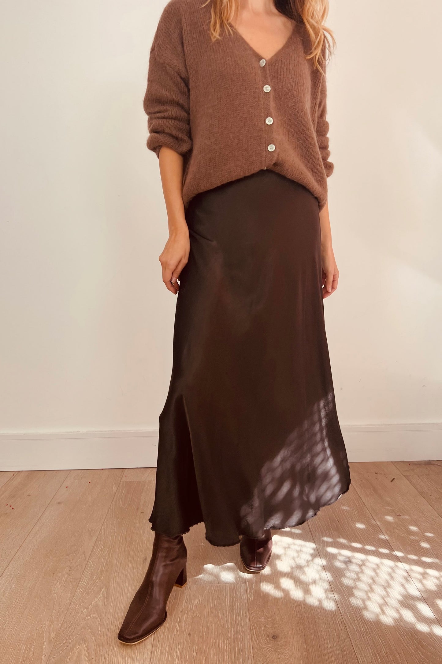 Satin Skirt in Dark Khaki