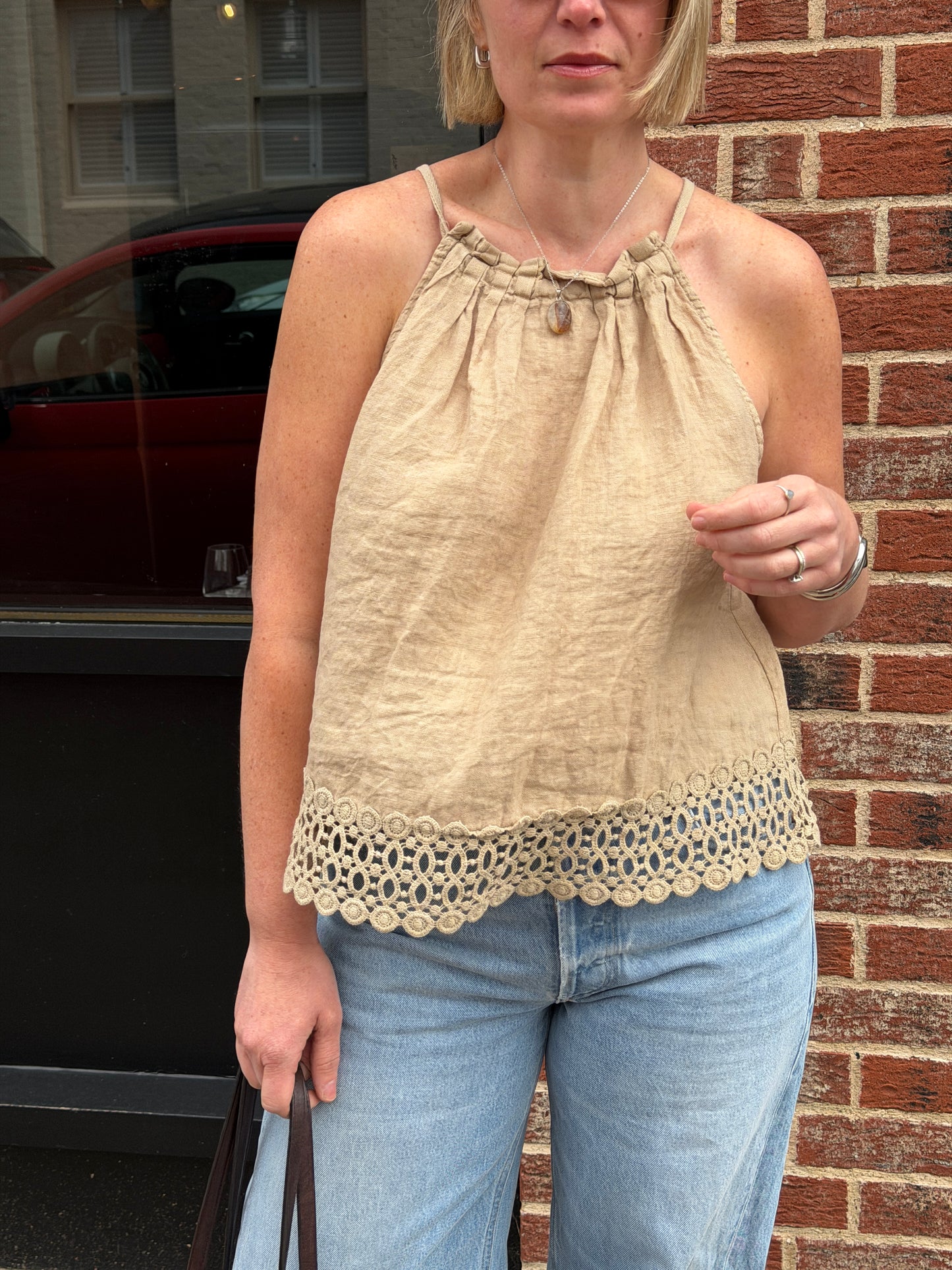 Linen Top with Embroidery Detail