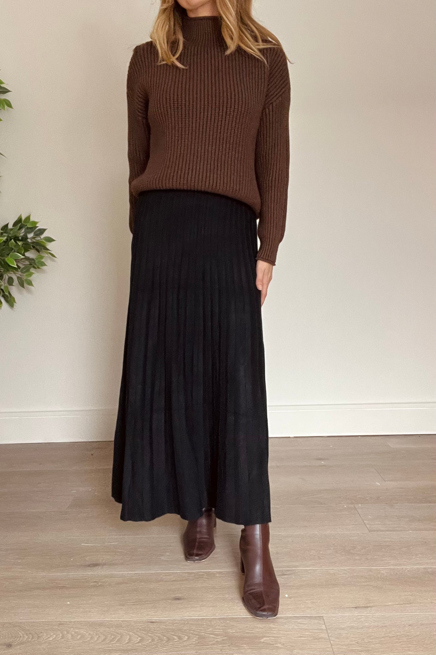 Pleated Knit Maxi Skirt