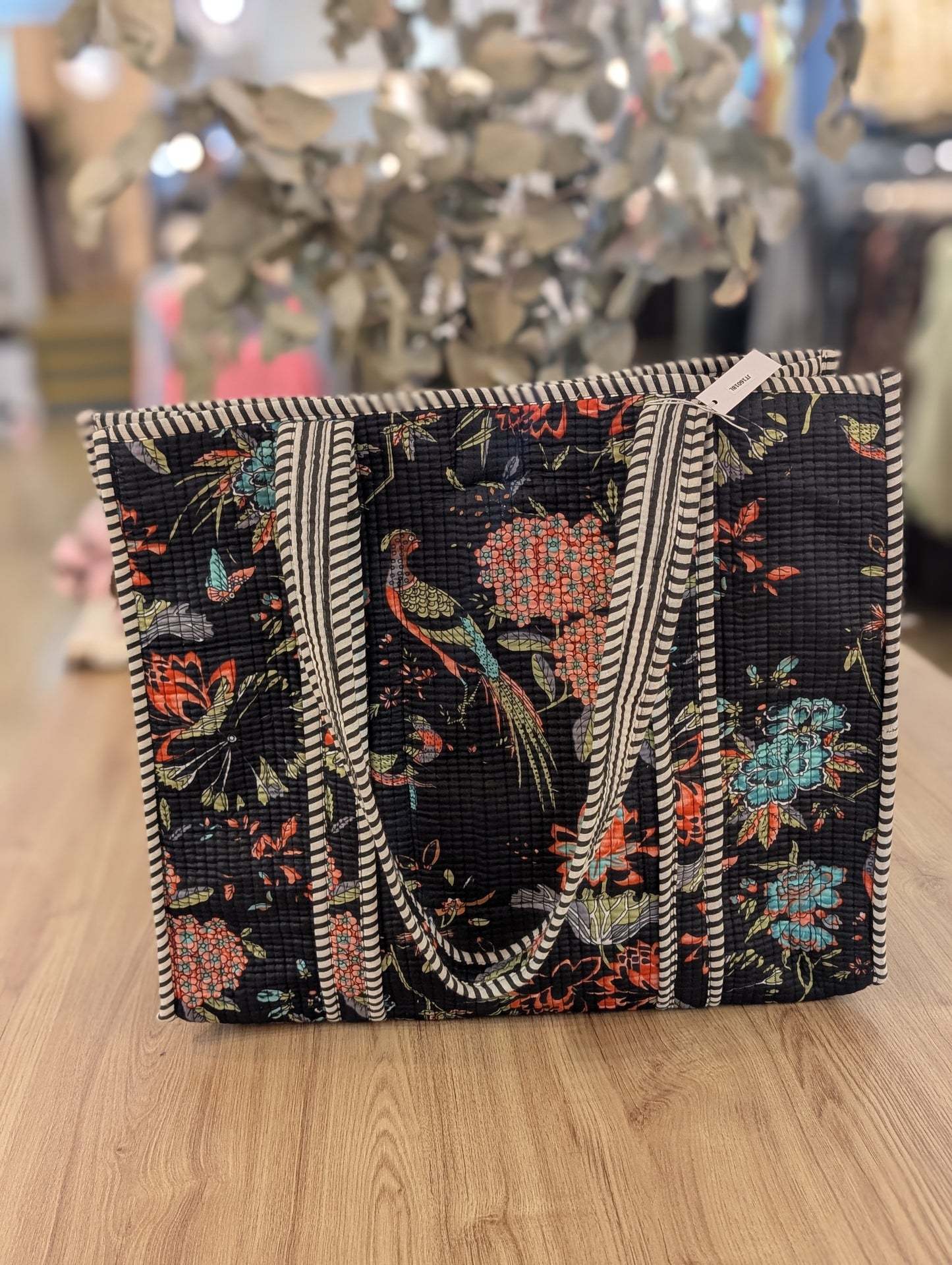 Flower Print Quilted Tote Bag