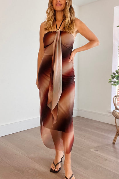 Abstract Print Halterneck Midi Dress