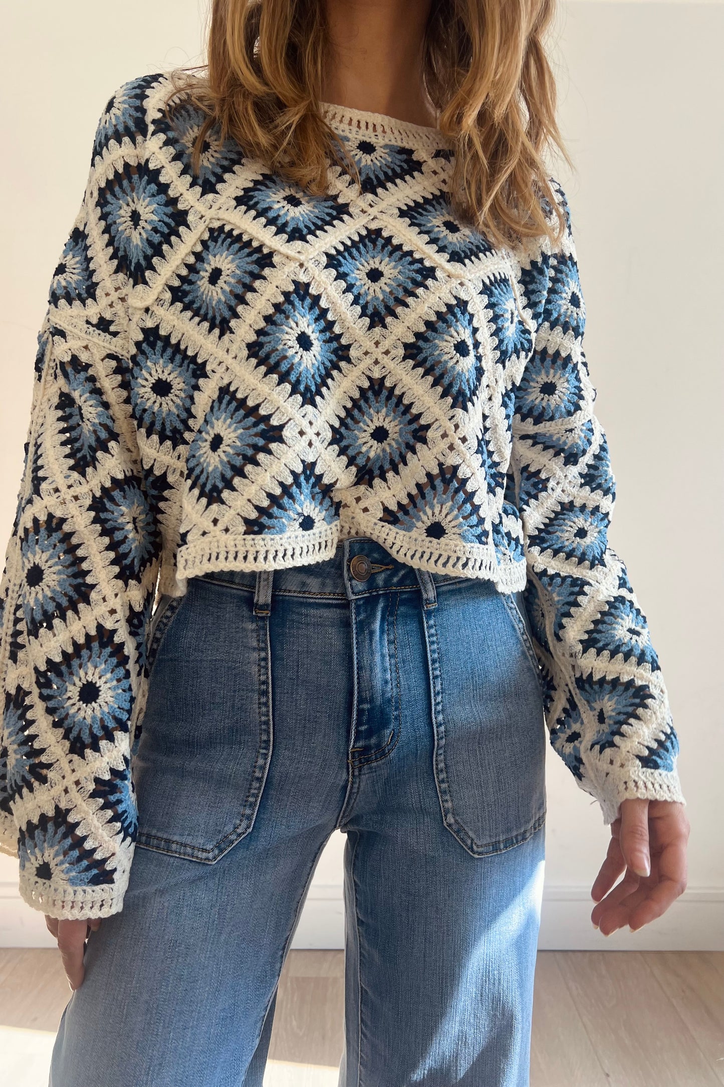 Blue Diamond Pattern Crochet Top