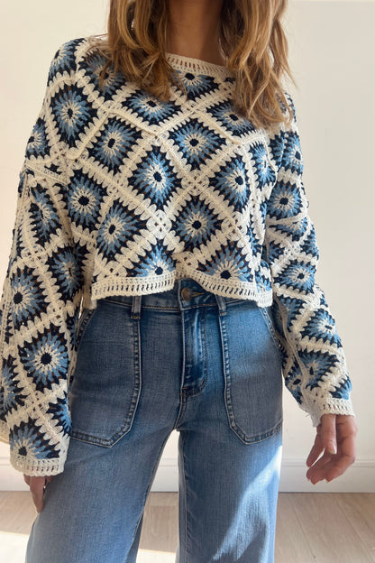 Blue Diamond Pattern Crochet Top
