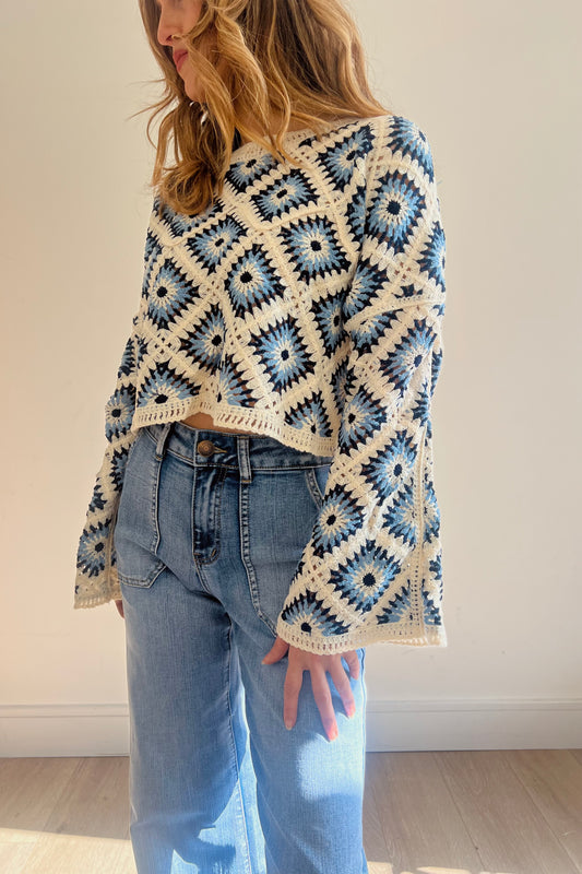 Blue Diamond Pattern Crochet Top
