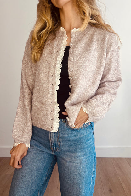 Lace Trim Melange Cardigan