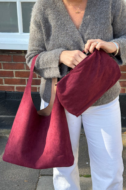 Burgundy Suedette Handbag