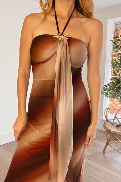 Abstract Print Halterneck Midi Dress