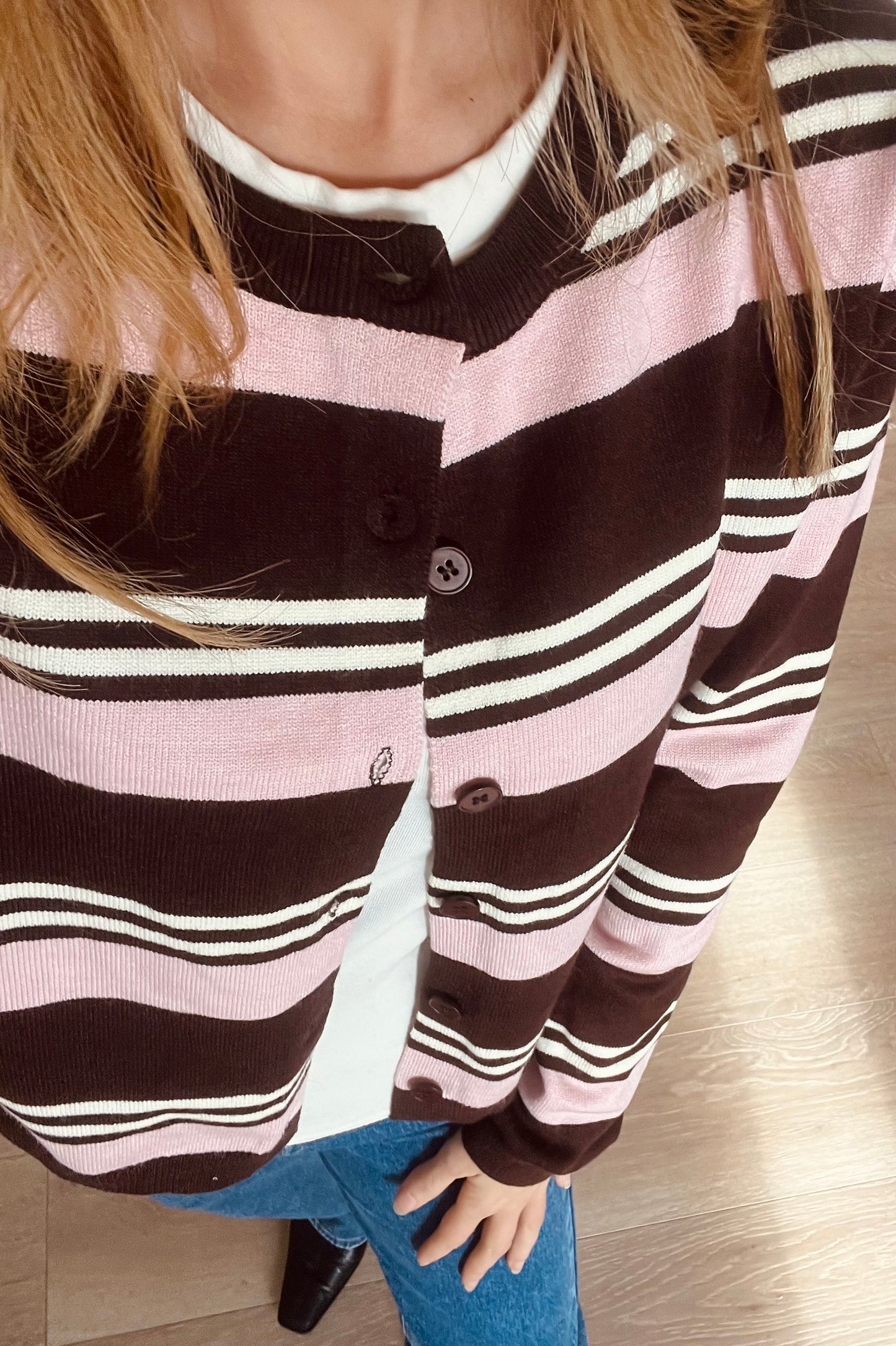 Brown/Pink Button Down Cardigan