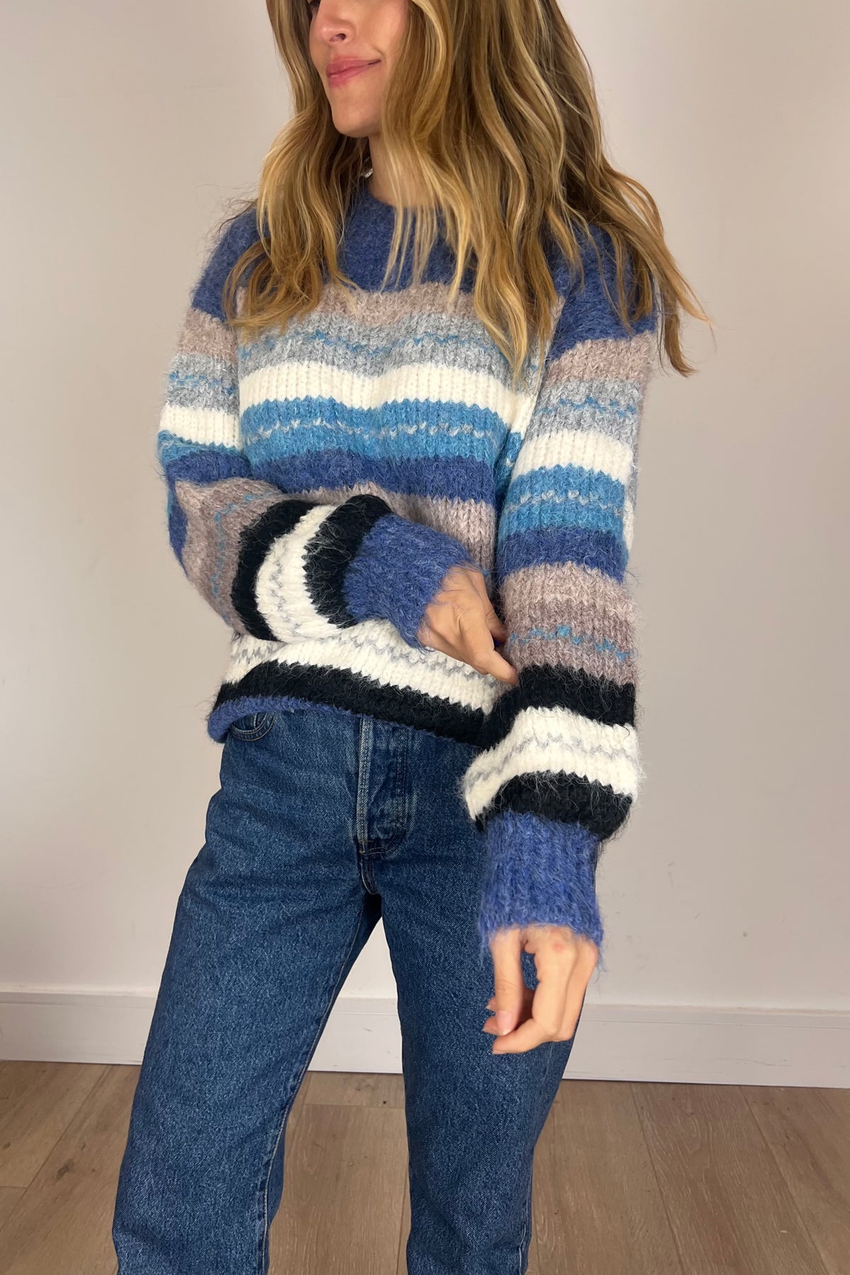 Soft Fluffy Blue Stripe Jumper