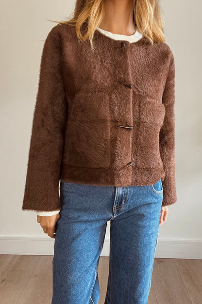 Brown Fluffy Toggle Cardigan