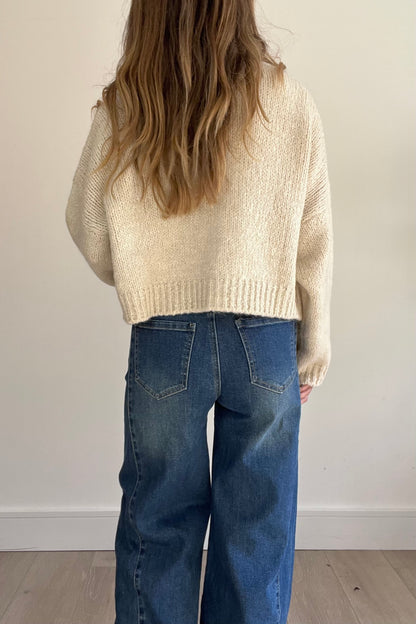 Chunky Knit Crop Cardigan in Cream