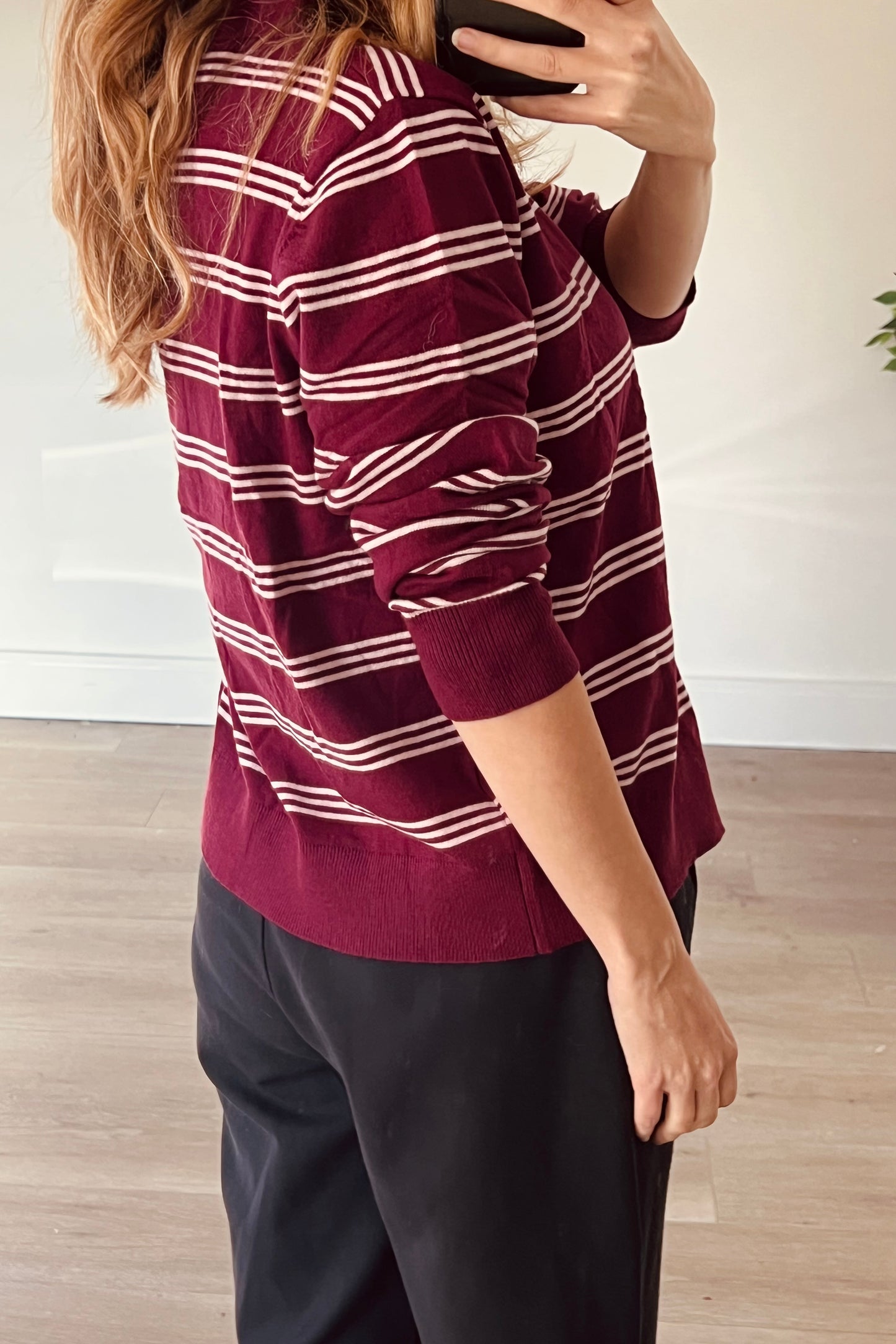Burgundy Stripe Button Down Jumper With Collar