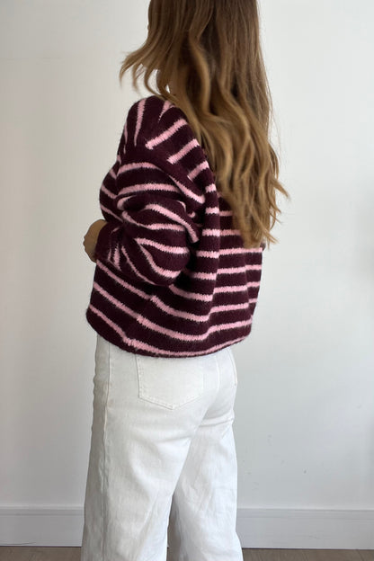 Burgundy/Pink Stripe Cardigan