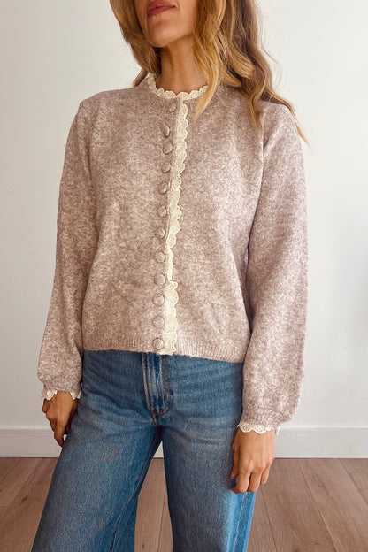 Lace Trim Melange Cardigan