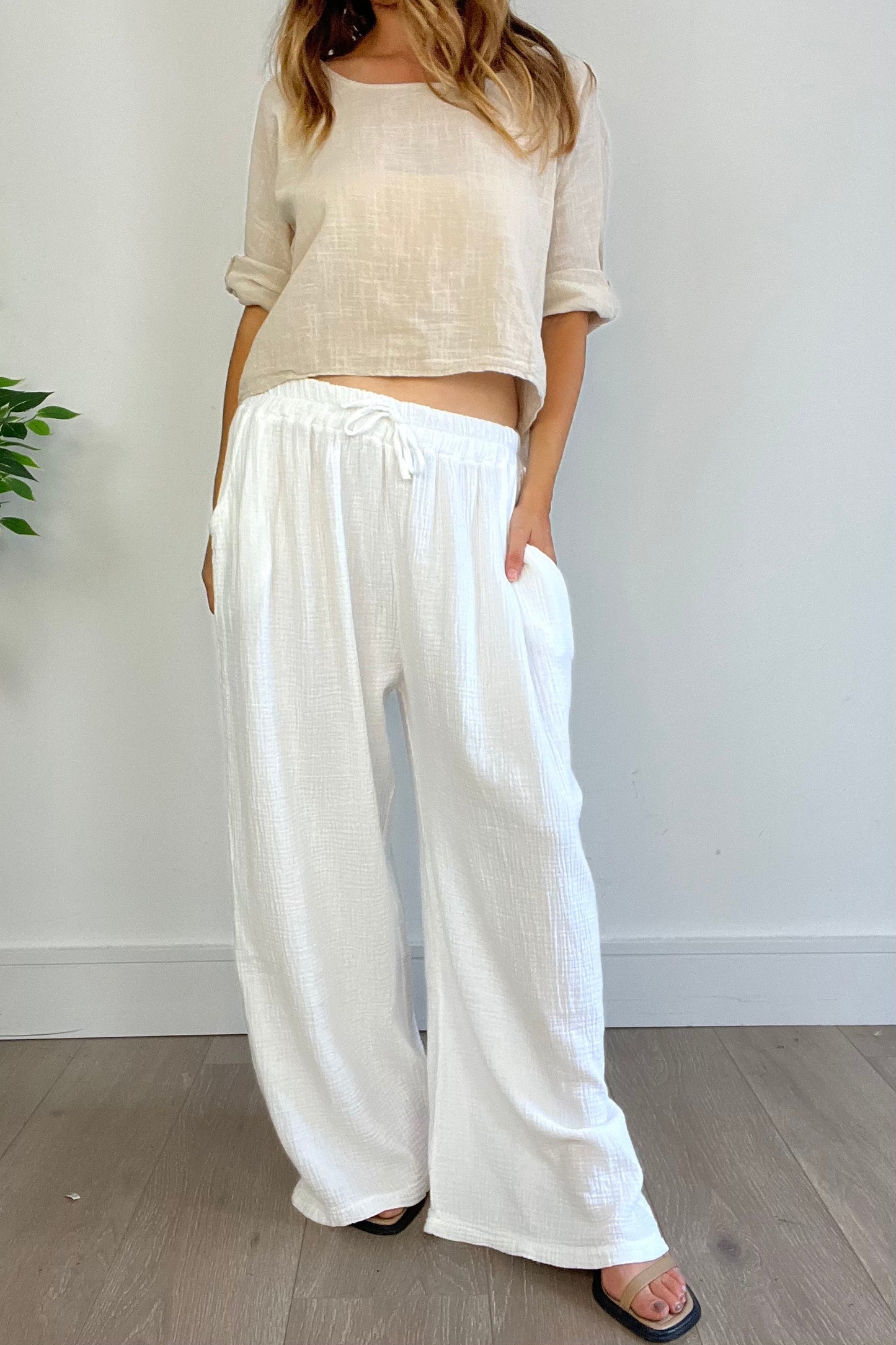 Cheesecloth Trousers in White