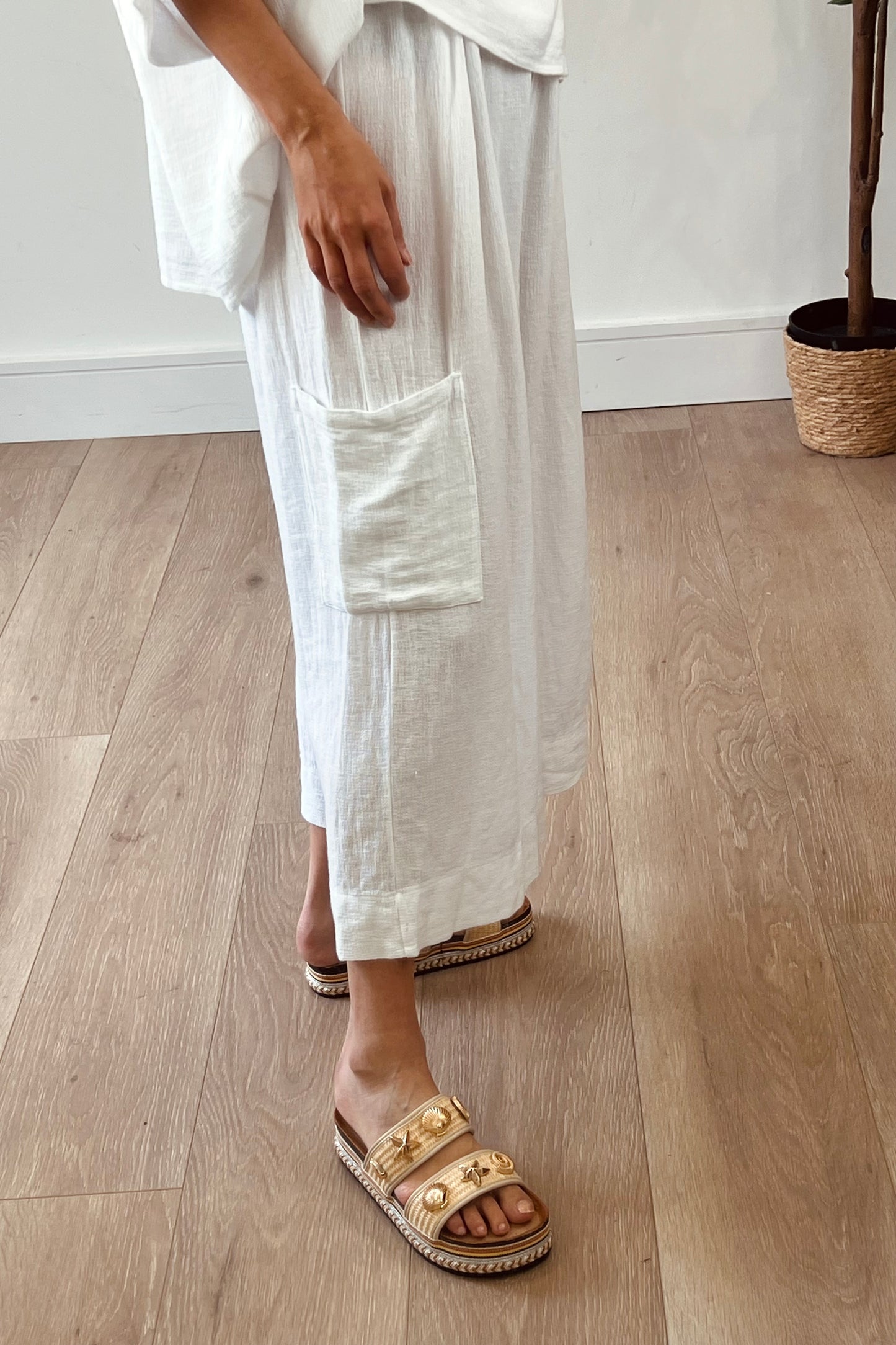 Linen Blend Cropped Wide leg Trousers