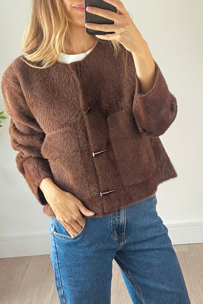 Brown Fluffy Toggle Cardigan