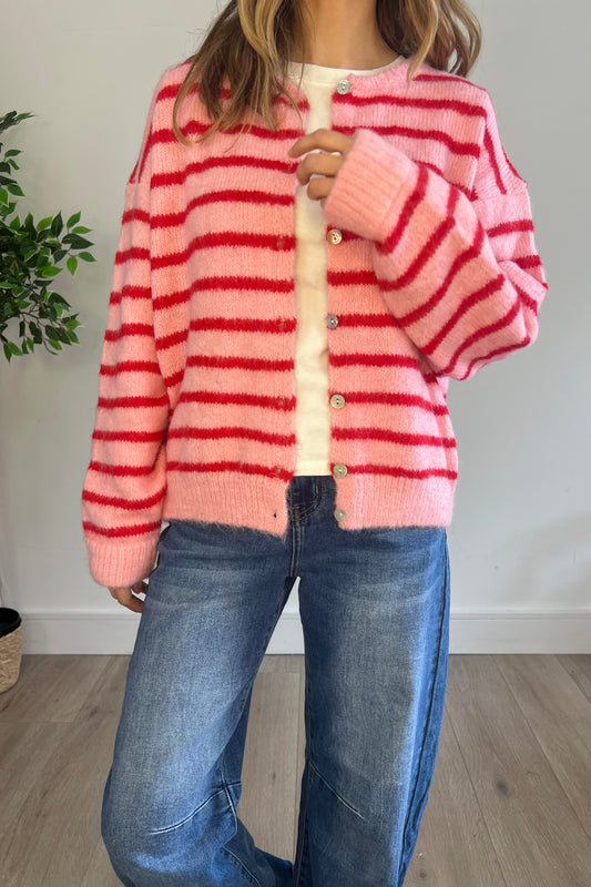 Red/Pink Stripe Cardigan