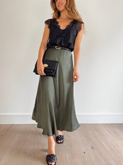 Satin Skirt in Dark Khaki
