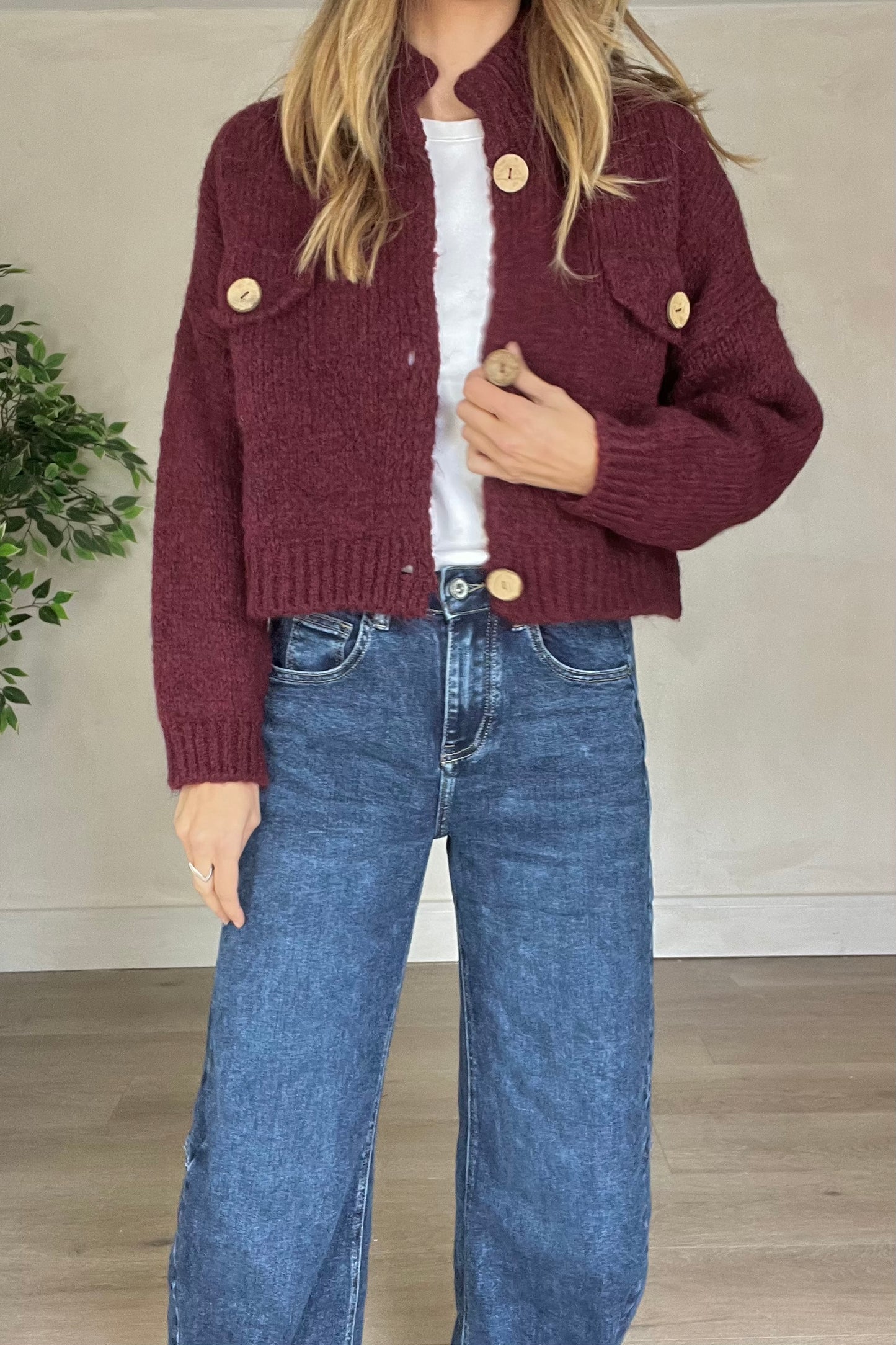 Chunky Knit Crop Cardigan in Cream