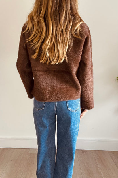 Brown Fluffy Toggle Cardigan