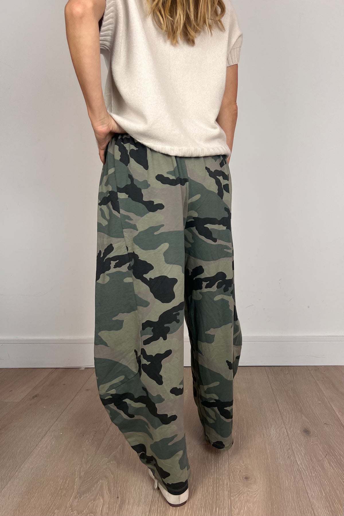 Khaki Camouflage Print Barrel Trousers