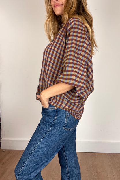 Multi Coloured Check Shirt With Wide Sleeve