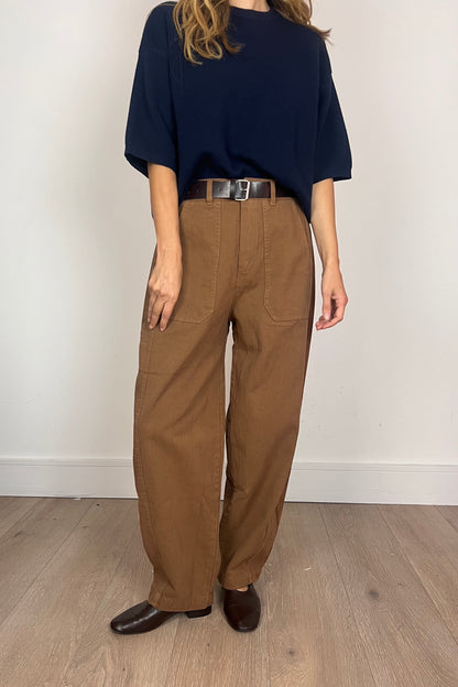 Denim Barrel Trousers in Tobacco