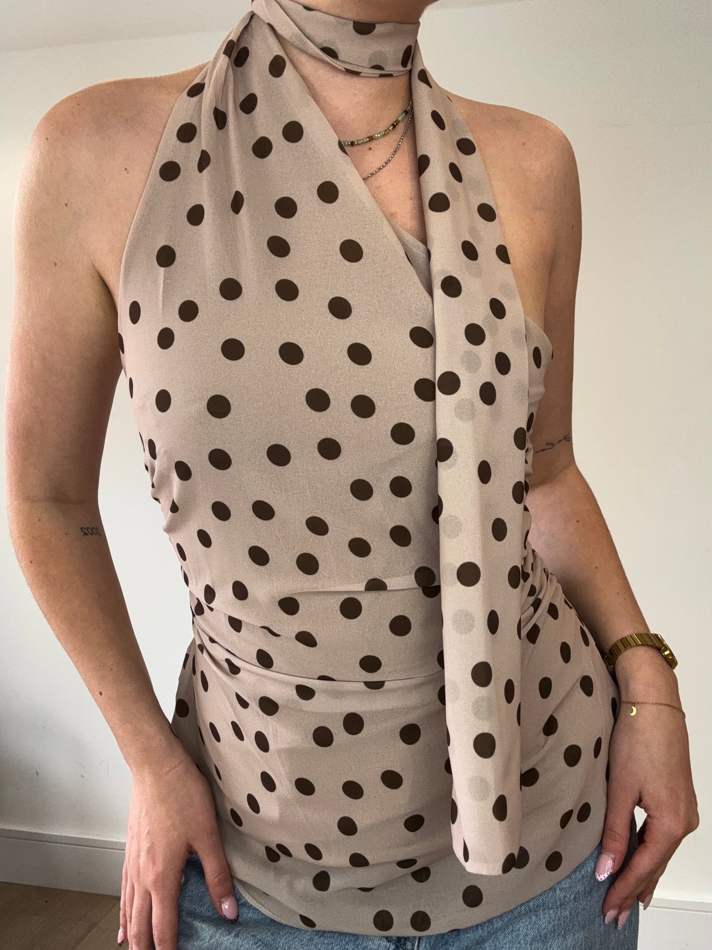 Scarf detail polka dot top