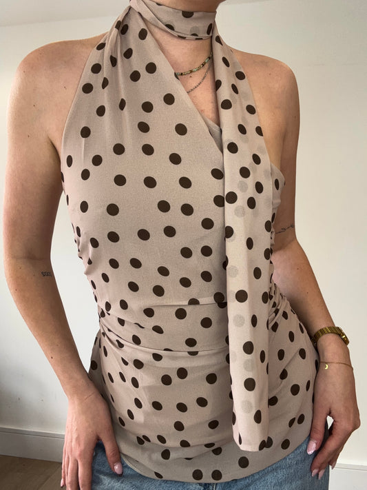 Scarf detail polka dot top