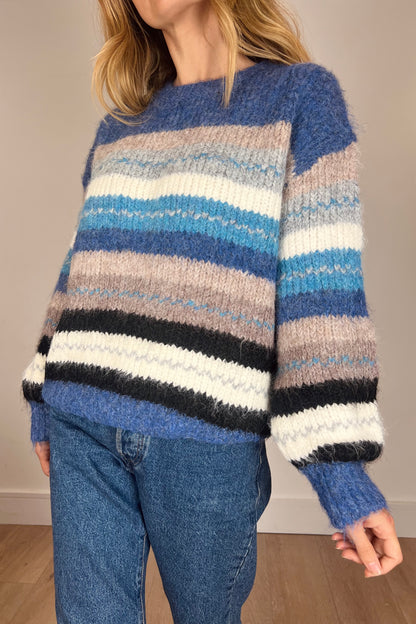 Soft Fluffy Blue Stripe Jumper