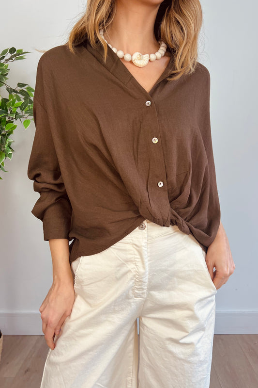 Twist Front Shirt in Brown