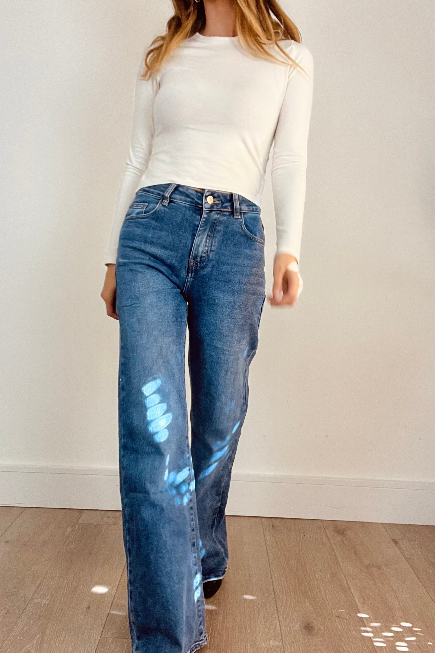 Blue High Waist Wide Leg Jeans