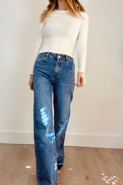 Blue High Waist Wide Leg Jeans