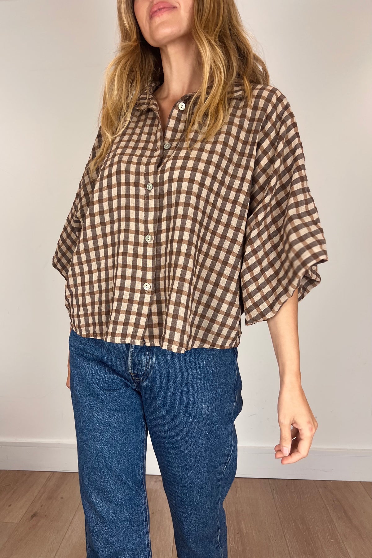 Check Shirt With Wide Sleeve