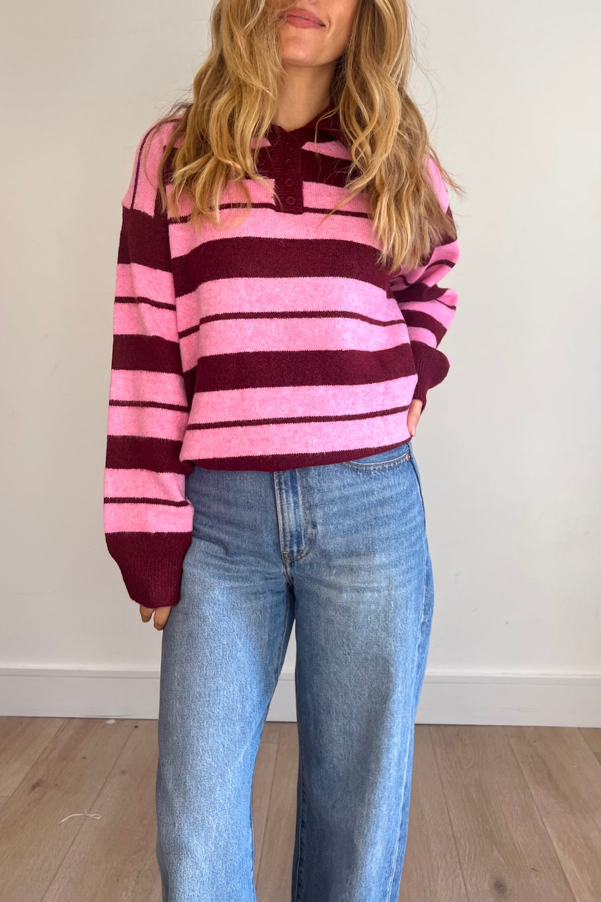 Red/Pink Stripe Polo Style Jumper