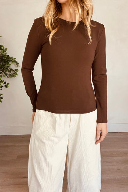 Basic Fleece Lined Top in Brown