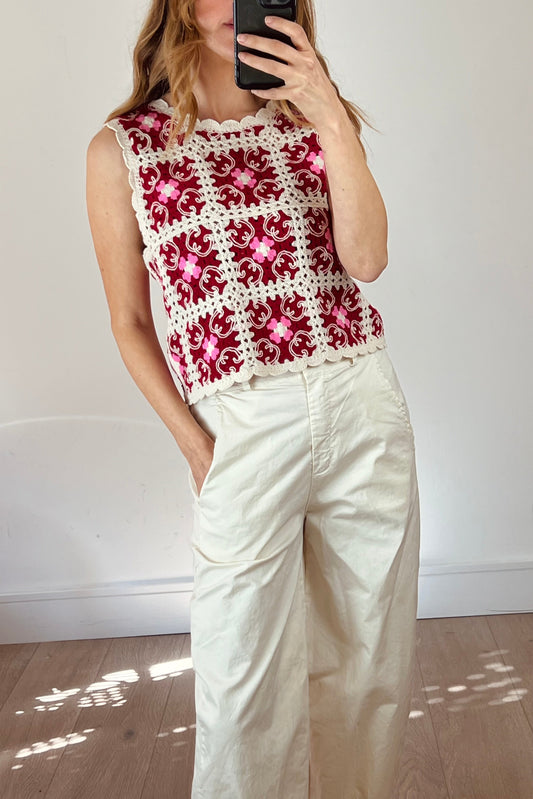 Red/Pink Sleeveless Crochet Top