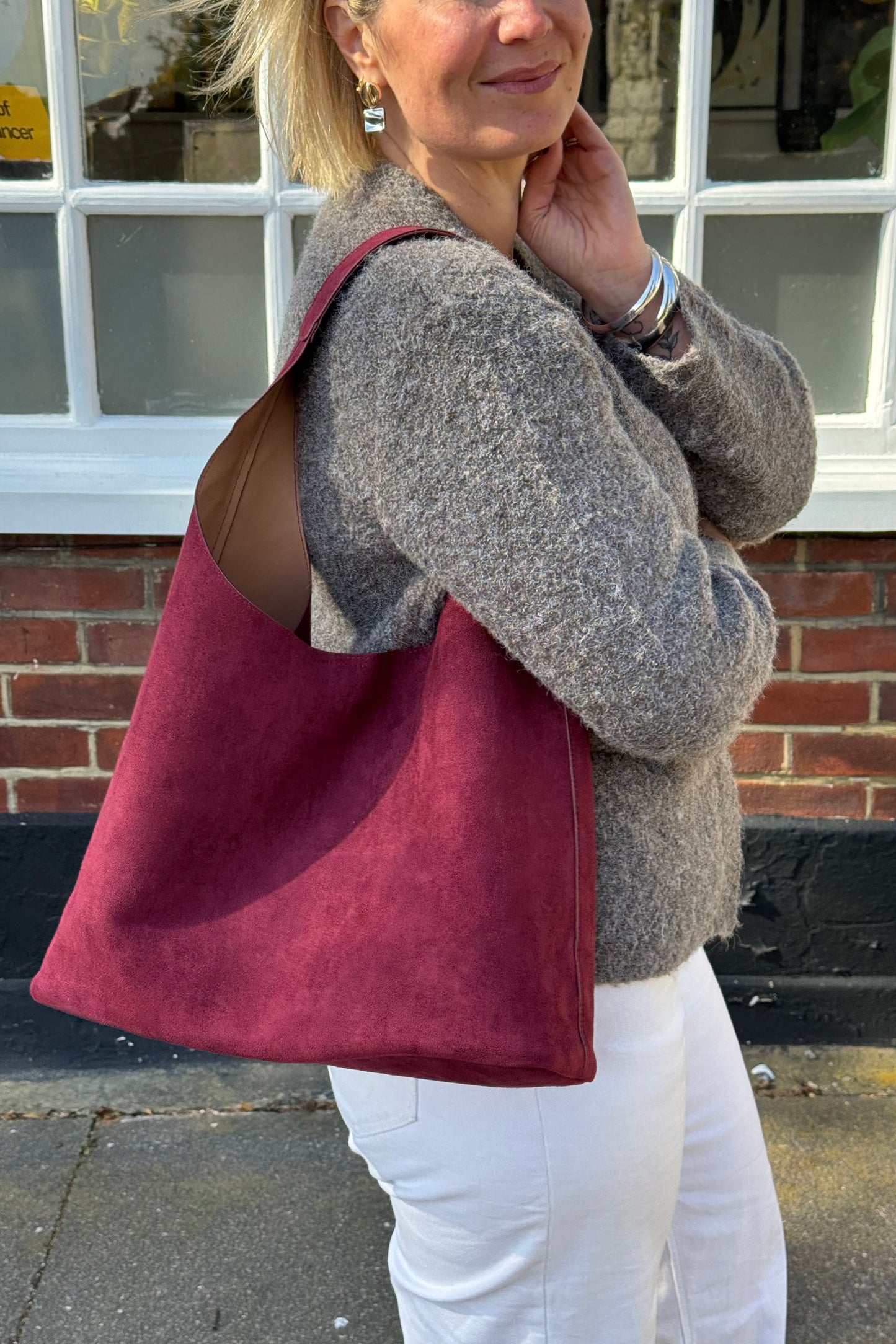 Burgundy Suedette Handbag