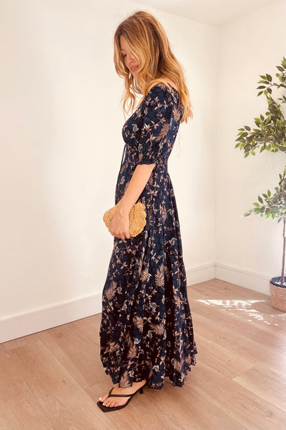 Navy Patterned Maxi Dress