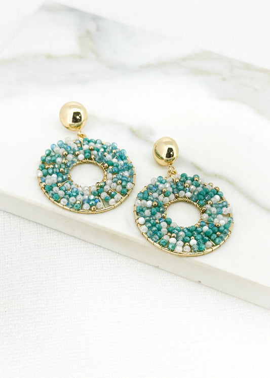 Round turquoise and white faceted bead earring