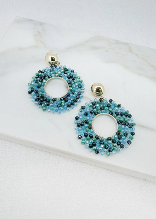 Round turquoise and blue faceted bead earring