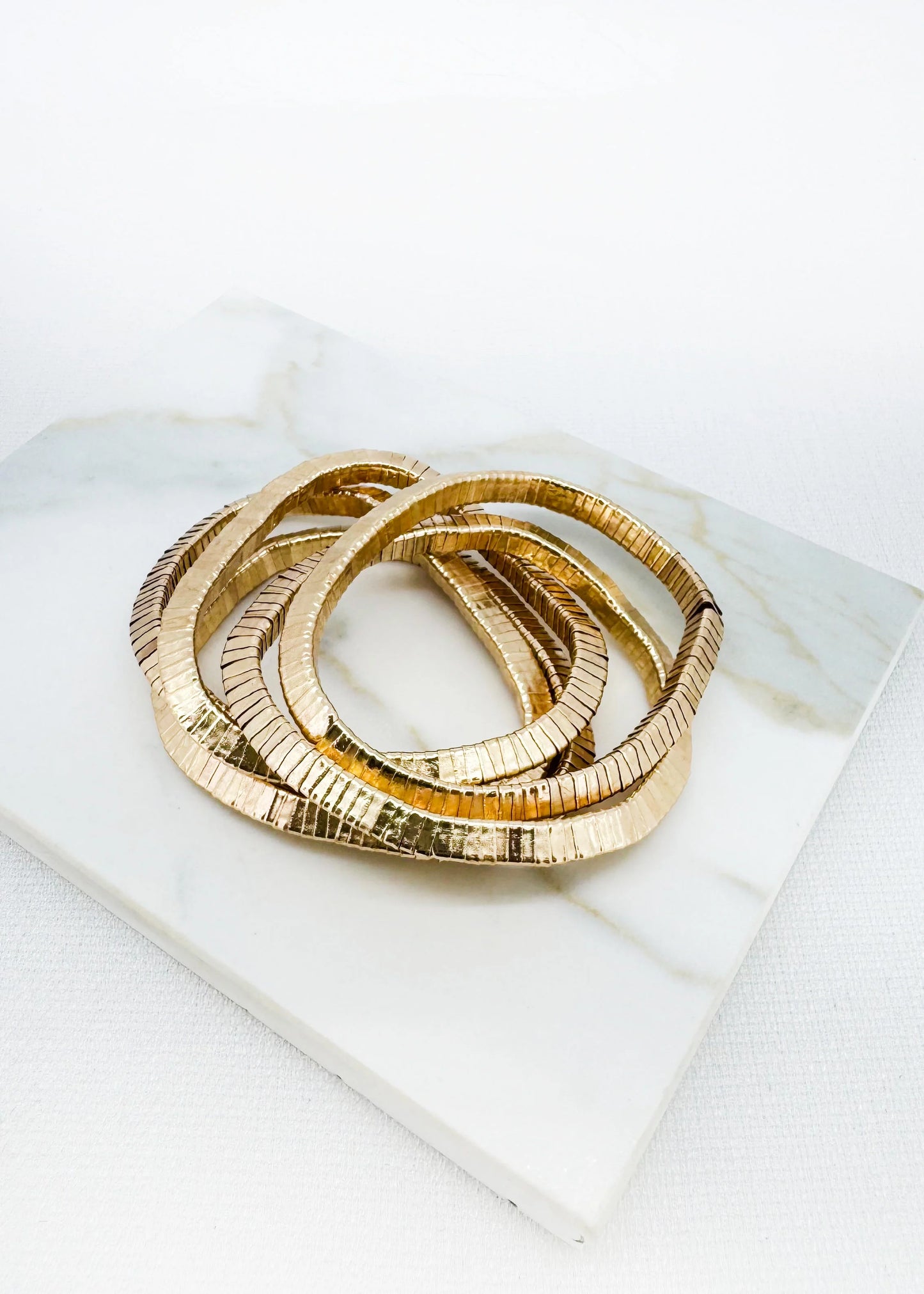 Gold 5 layered snake design stretch bracelet