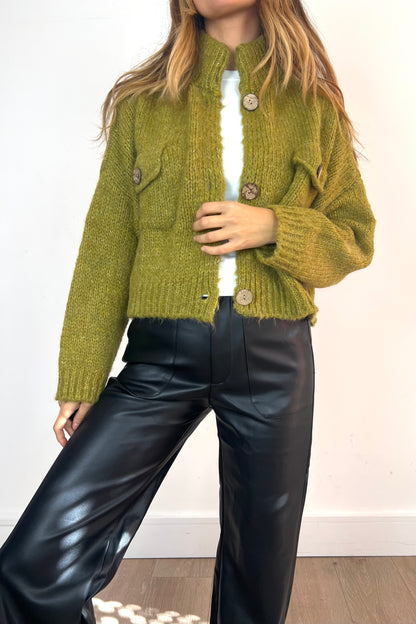 Chunky Knit Crop Cardigan in Cream