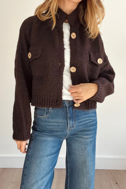 Chunky Knit Crop Cardigan in Cream