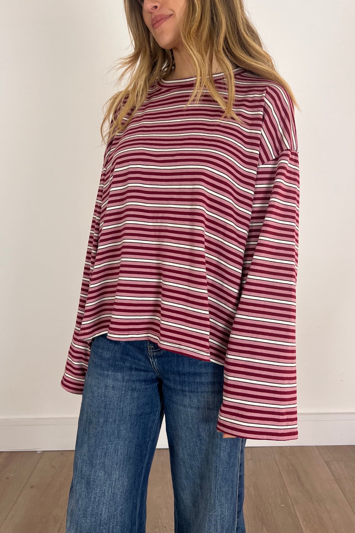 Burgundy Stripe Long-sleeve Tee