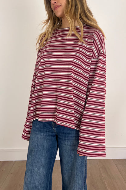 Burgundy Stripe Long-sleeve Tee